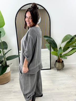 Sahara Button Sleeve Linen Mix Tunic - Charcoal