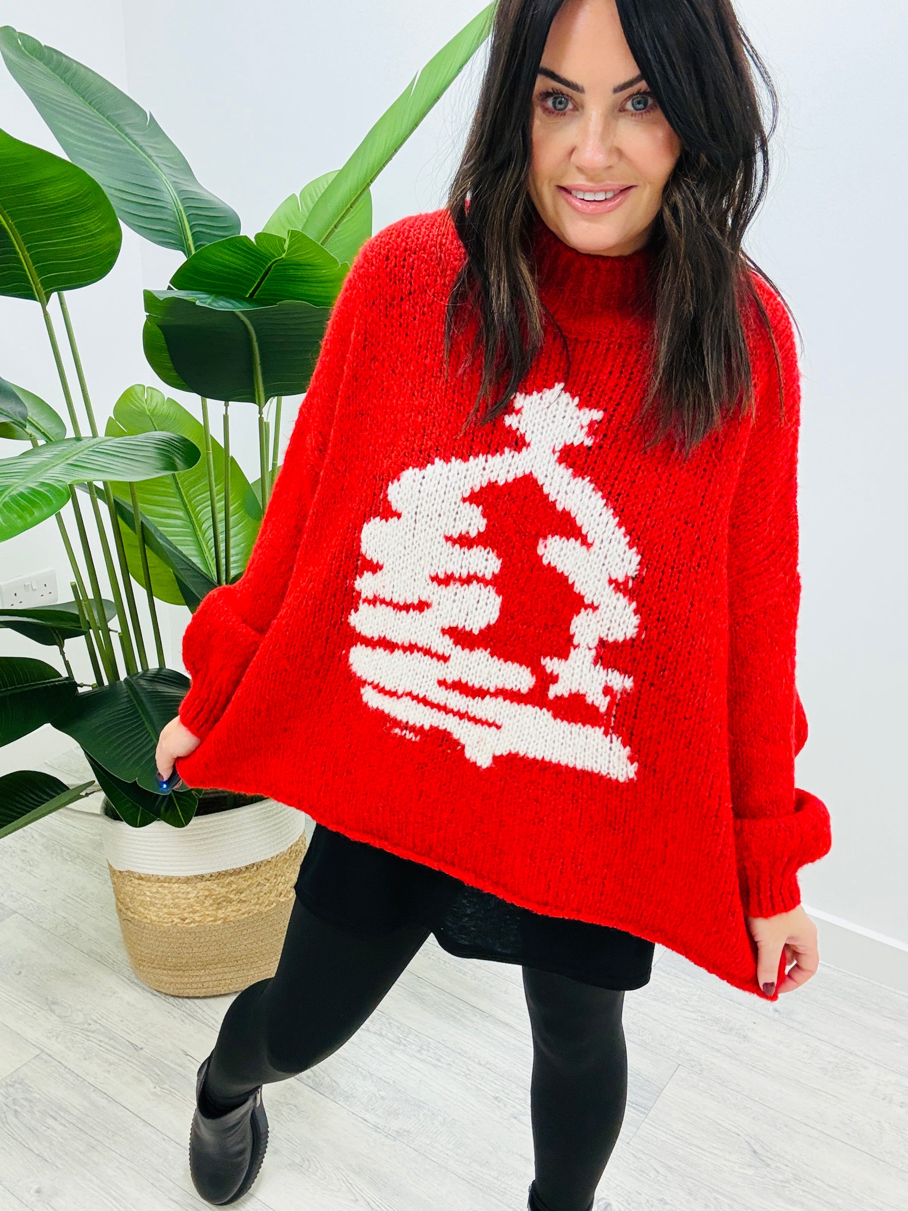 The Rustic Xmas Tree Jumper - Red