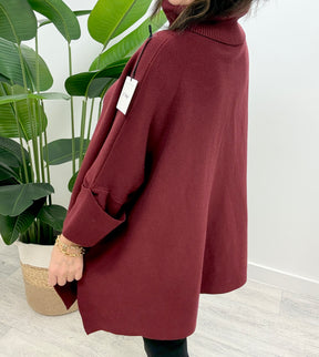 The Deluxe Kensington Crop Sleeve Knit - Deep Mulberry