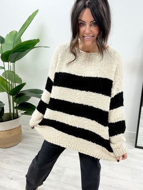 The Popcorn Stripe Knit - Black/Cream