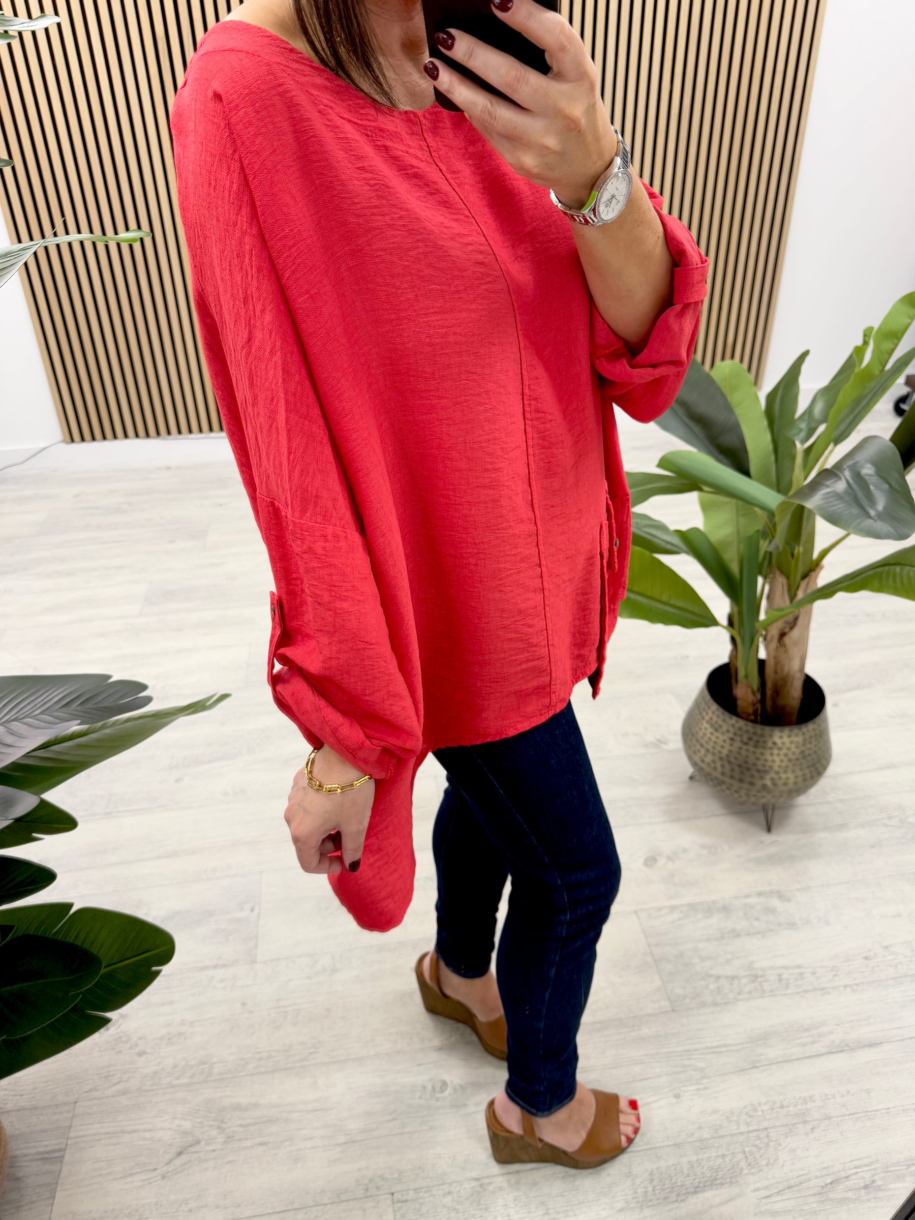 Siena Button Pocket Tunic - Red