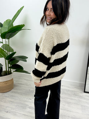 The Popcorn Stripe Knit - Black/Cream