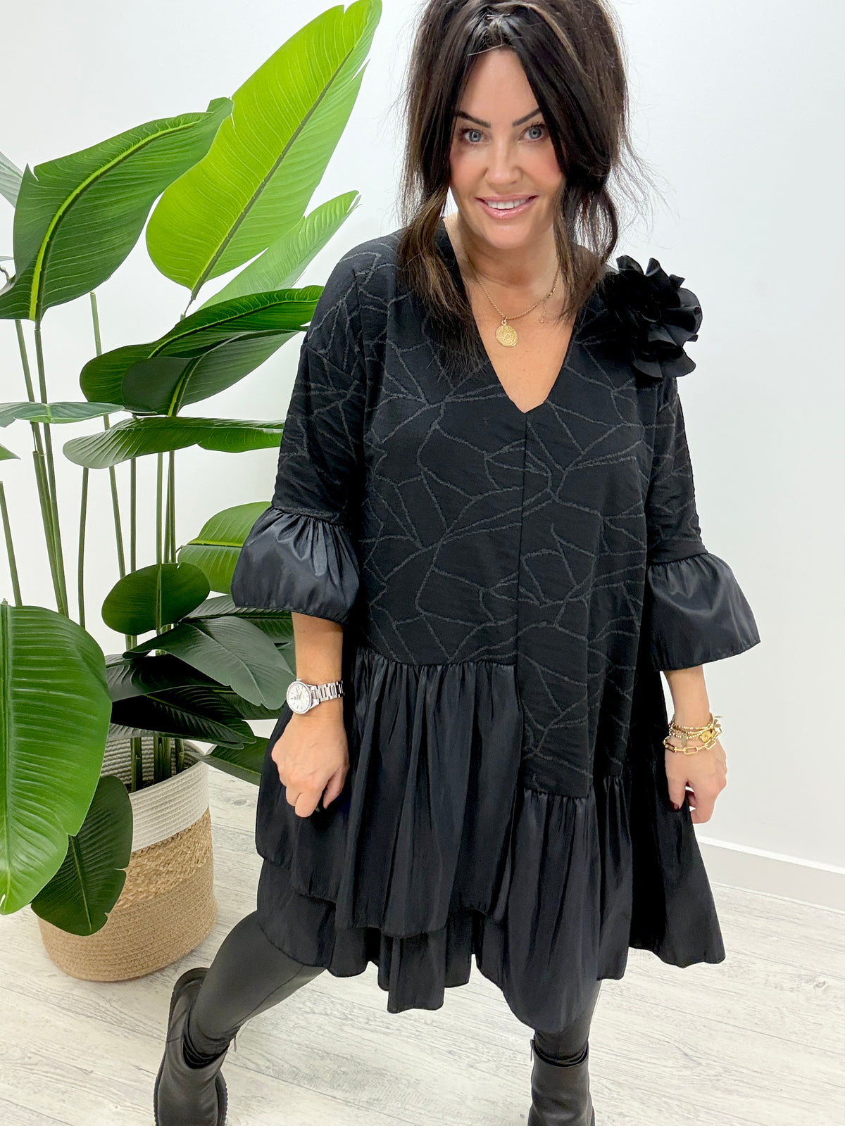 The Cosmo Frill Tunic - Black/Charcoal