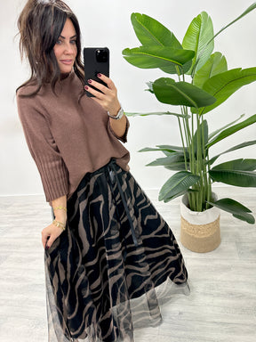 The Bradshaw Tulle Skirt - Chocolate Zebra