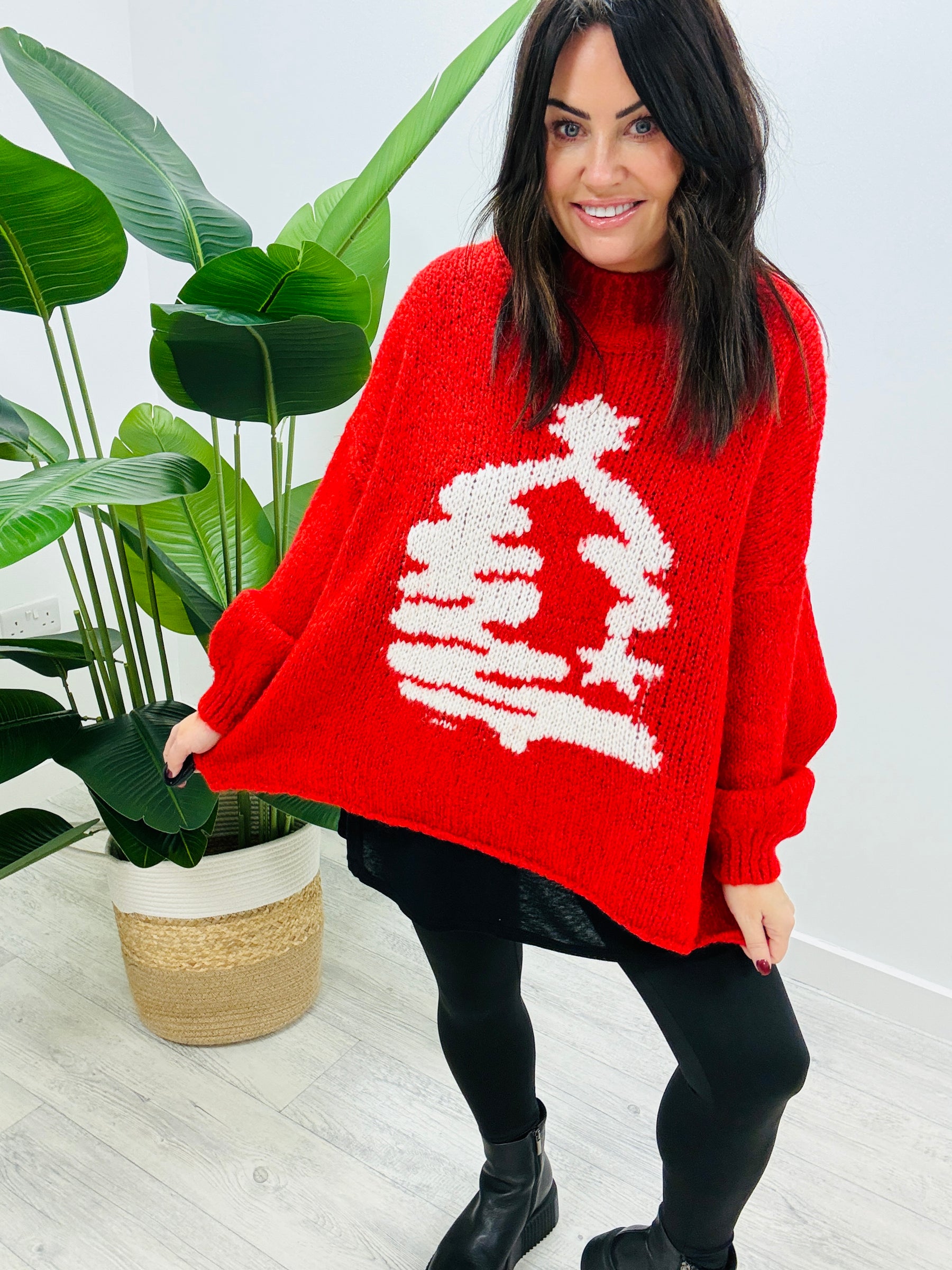 The Rustic Xmas Tree Jumper - Red