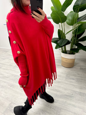 The Military Button Tassle Knit - Red