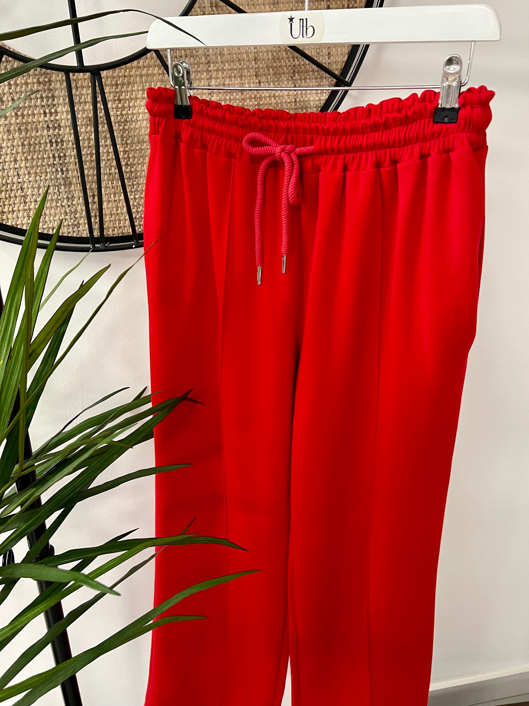 Wide Leg Seam Jogger (Plus)  - Red