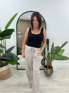 The Wide Leg Denim Trousers - Stone (sized)