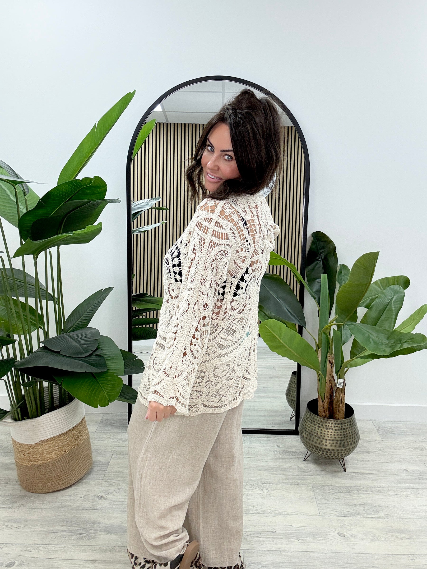 Sorrento Crochet Button Cardigan - Cream