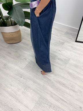 Denim Heaven Pattern Wide Leg Trouser