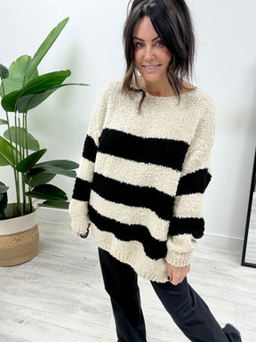 The Popcorn Stripe Knit - Black/Cream