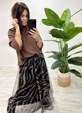 The Bradshaw Tulle Skirt - Chocolate Zebra