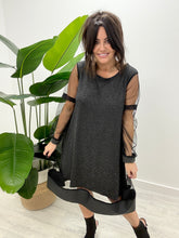 The Touch of Sparkle PU Hem Dress - Charcoal