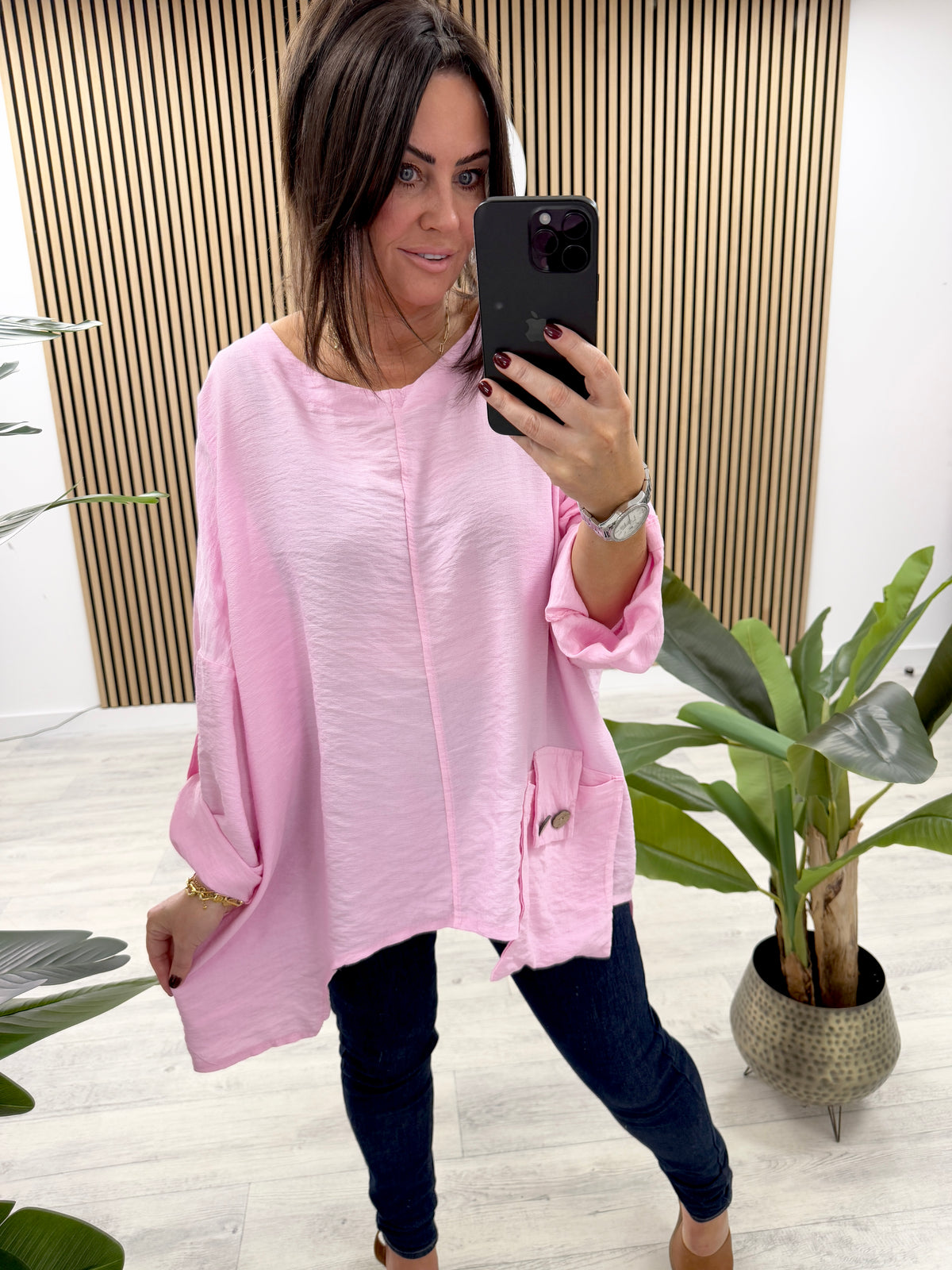 Siena Button Pocket Tunic - Pink