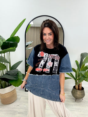 The Angeles Quirky Denim Tee - Black