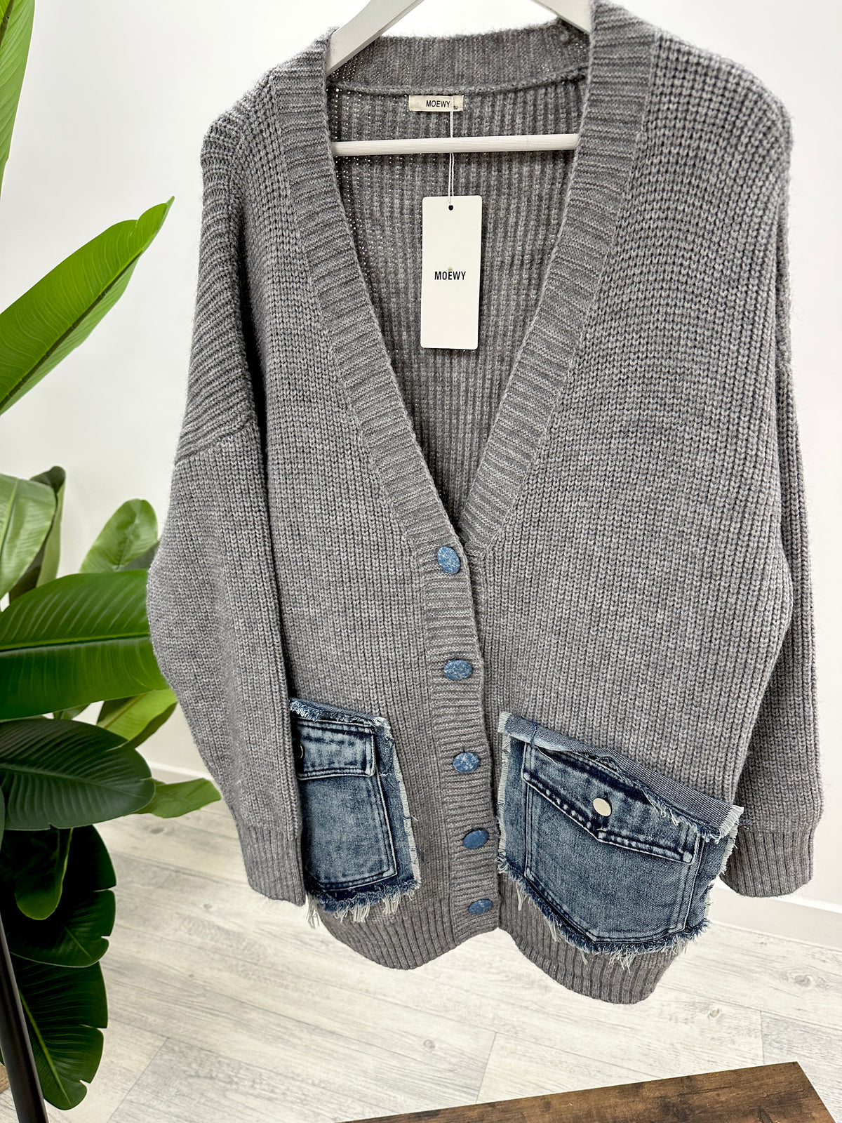 The Mowey Denim Pocket Cardigan - Grey