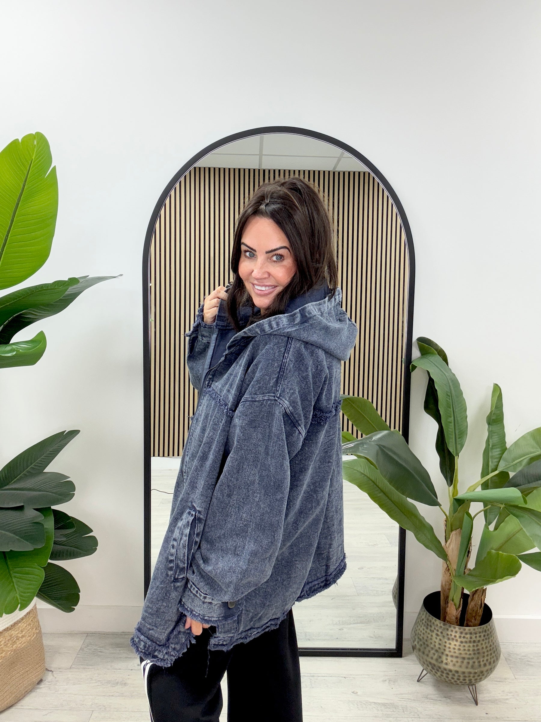 The Urban Quirky Edge Denim Hooded Jacket - Dark Blue