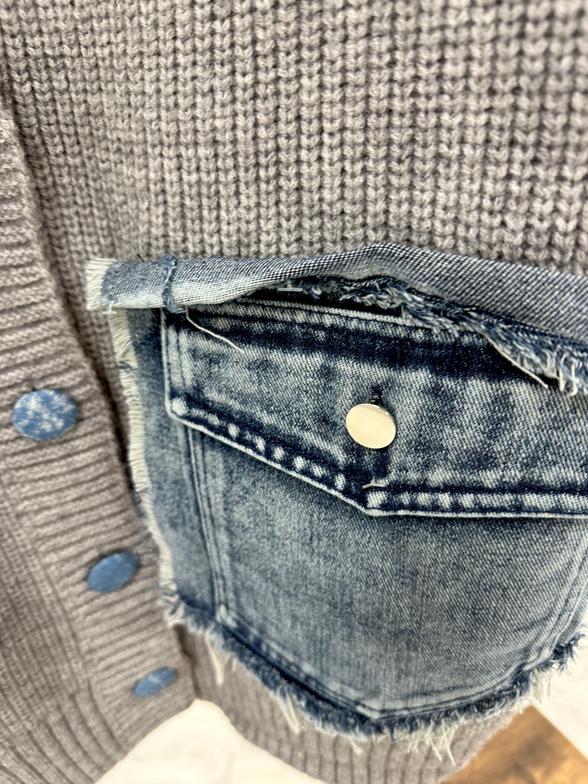 The Mowey Denim Pocket Cardigan - Grey