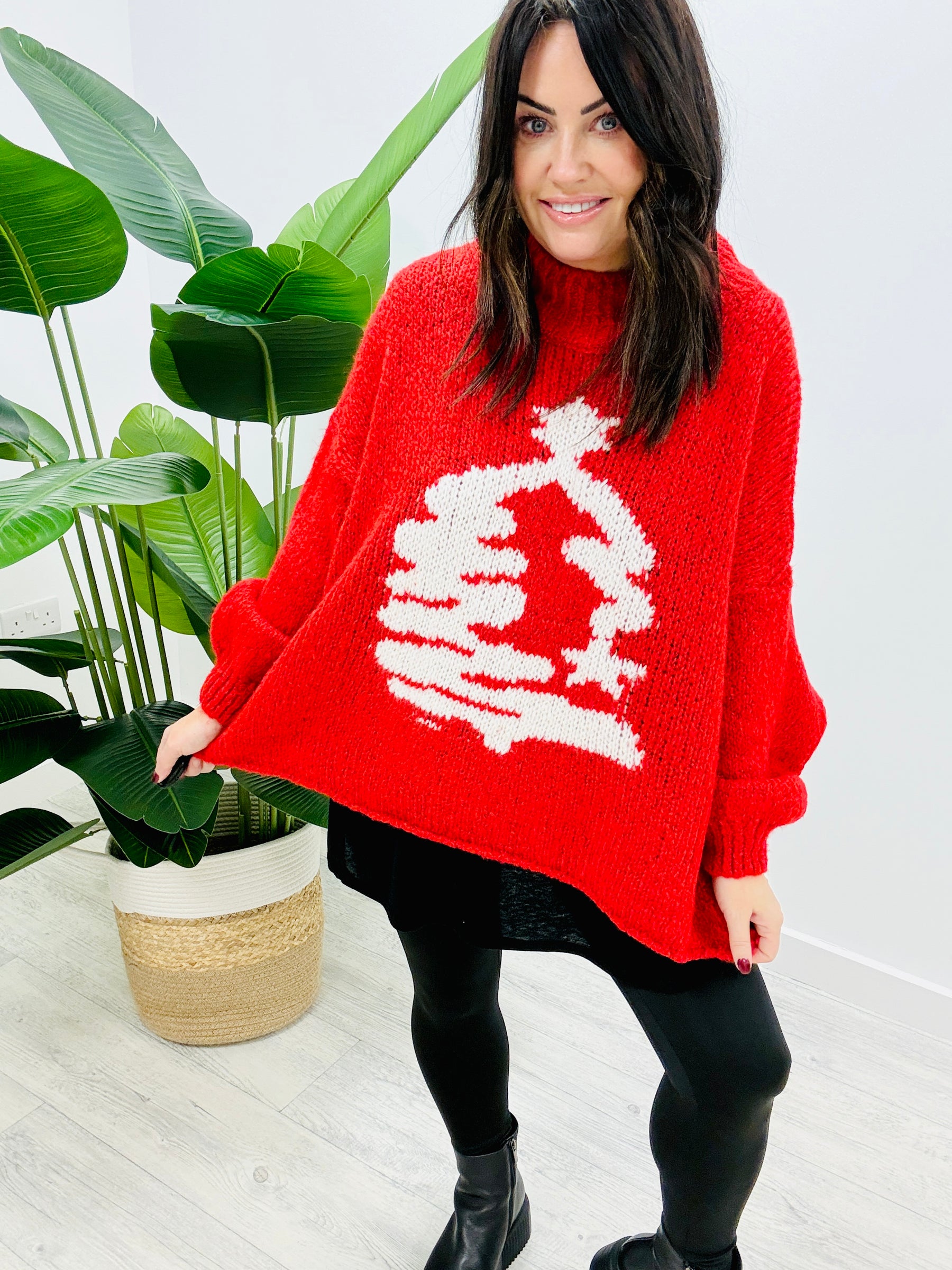 The Rustic Xmas Tree Jumper - Red