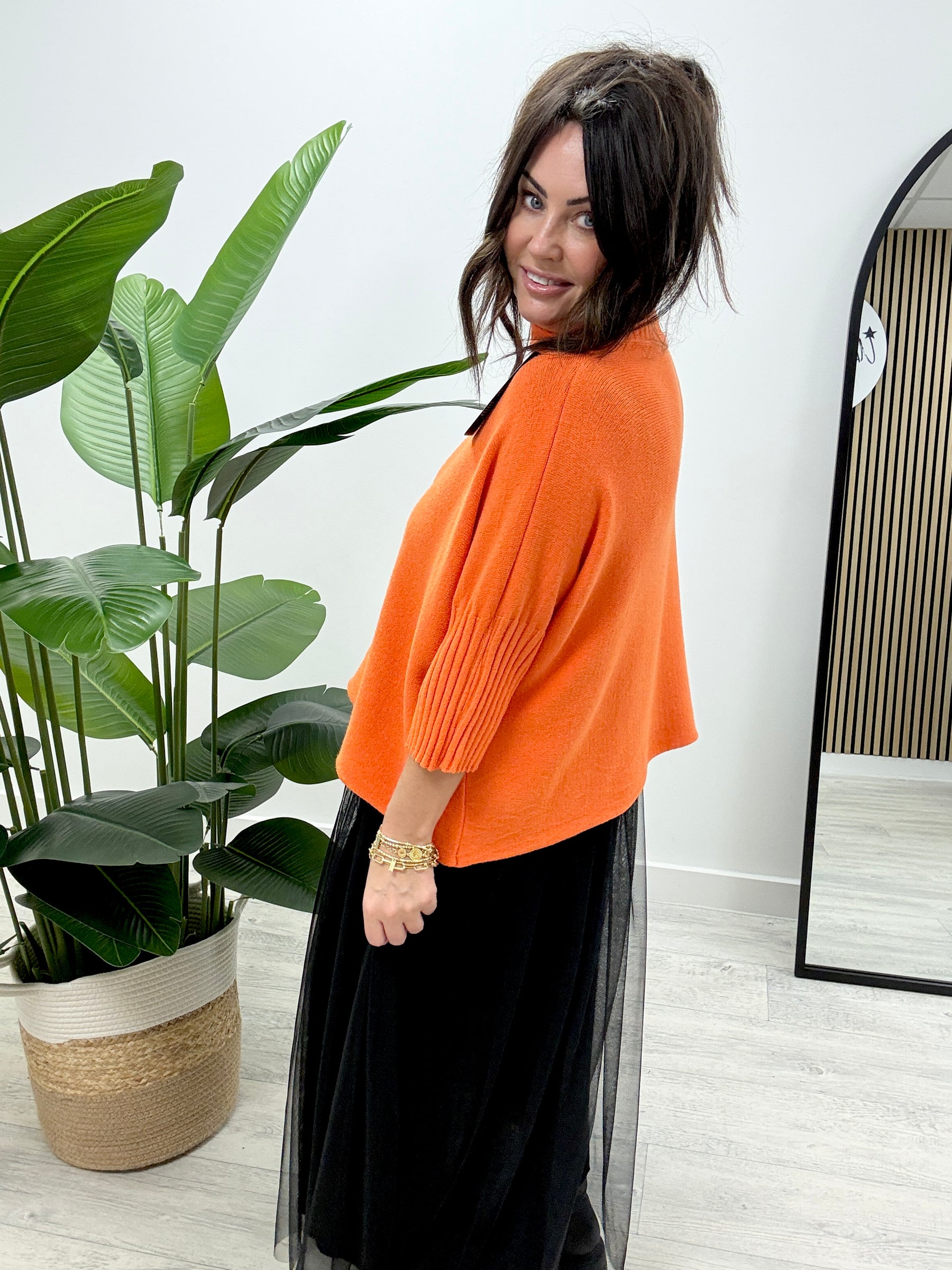 Crop Sleeve Knit - Orange