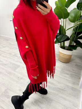 The Military Button Tassle Knit - Red