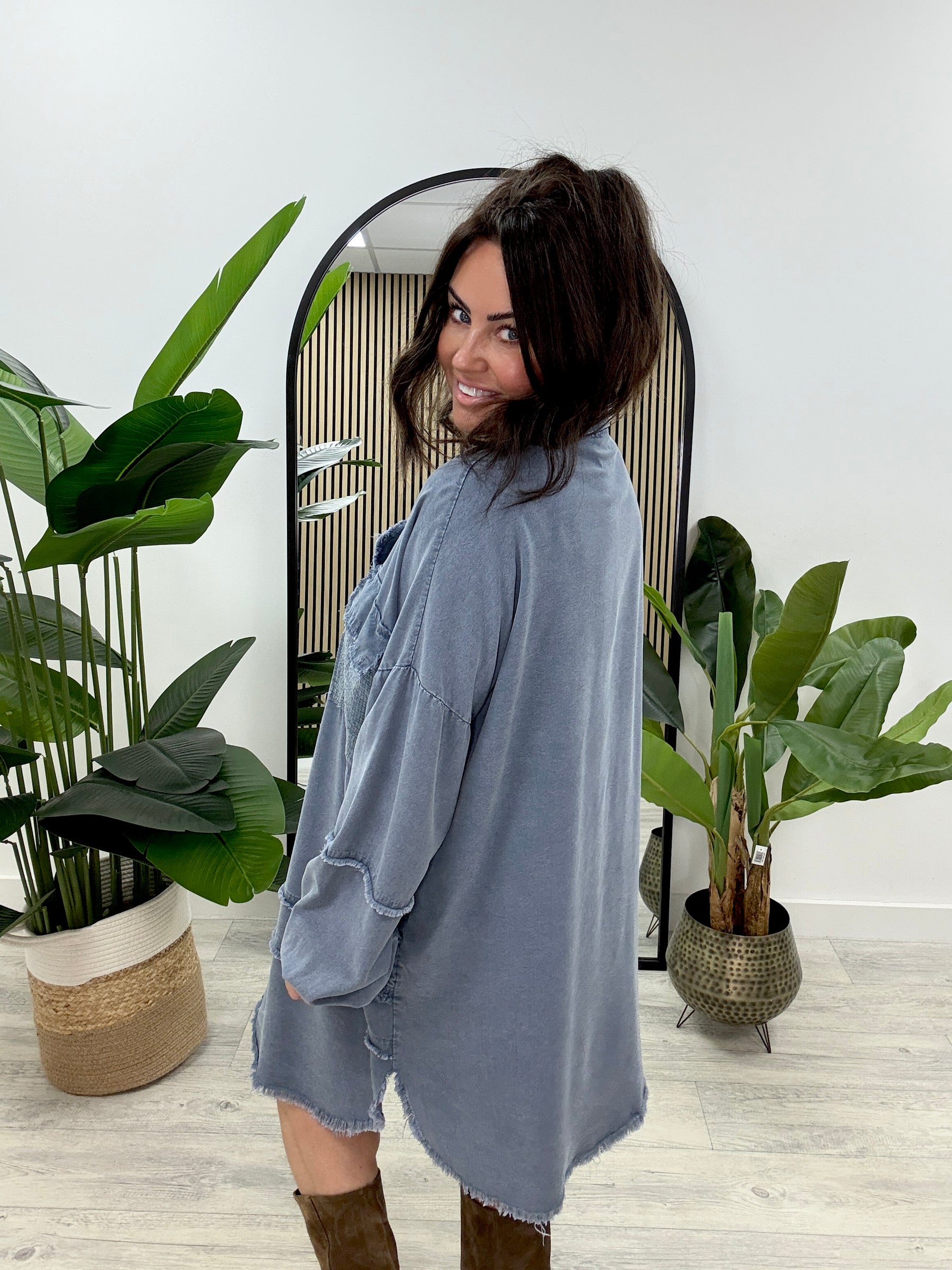 The Sequin Pocket Denim Shirt Dress