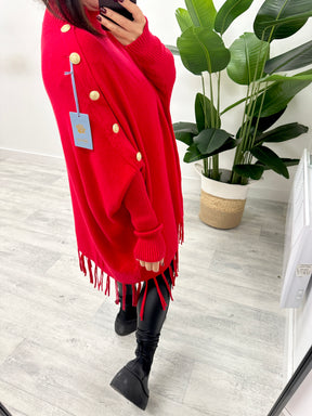 The Military Button Tassle Knit - Red