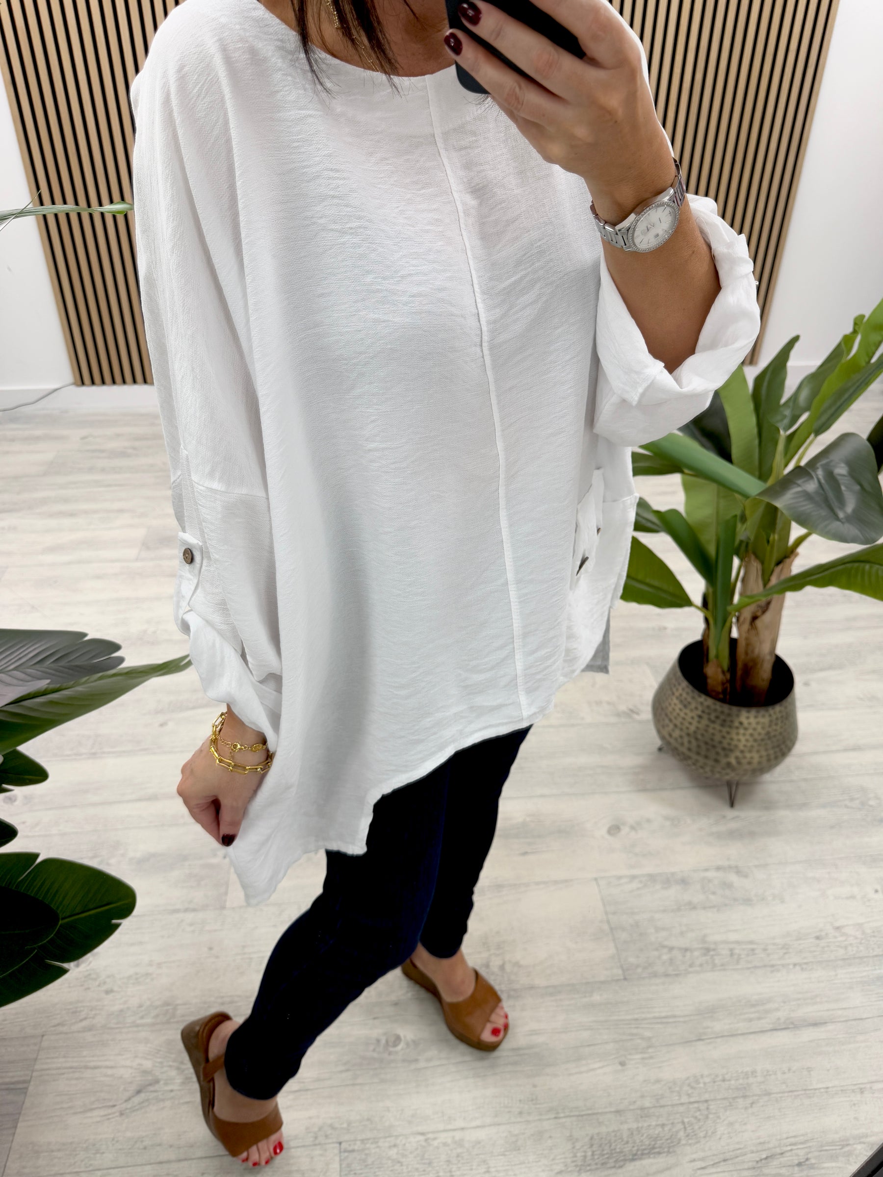 Siena Button Pocket Tunic - White