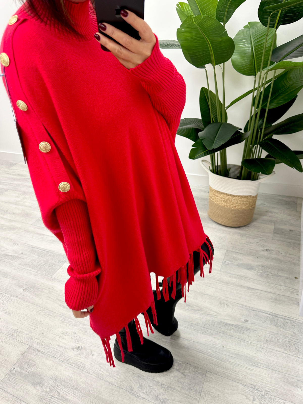 The Military Button Tassle Knit - Red