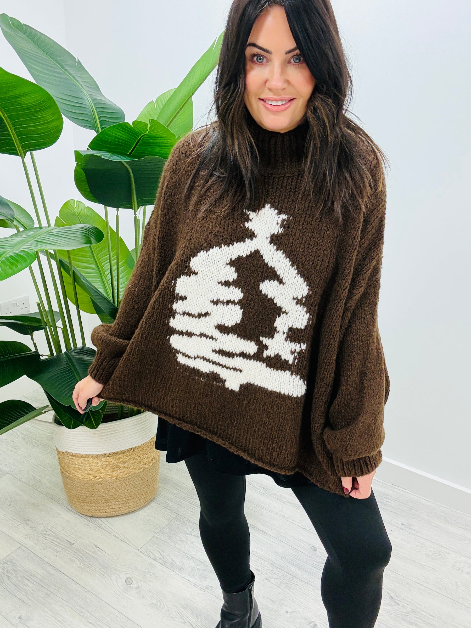 The Rustic Xmas Tree Jumper - Chocolate